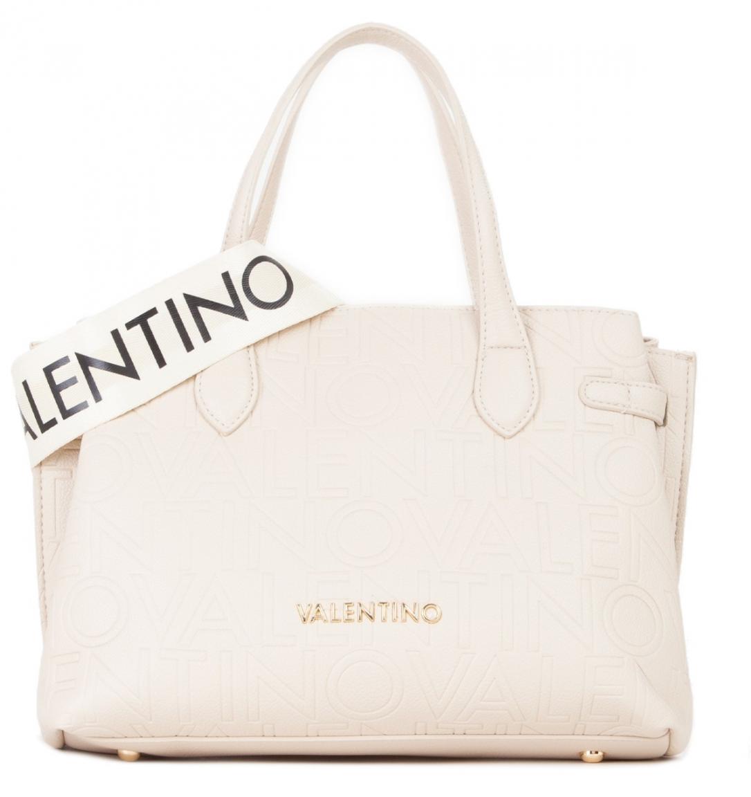 Kurzrgifftasche Valentino Pansy Ecru Logoprägung hellbeige