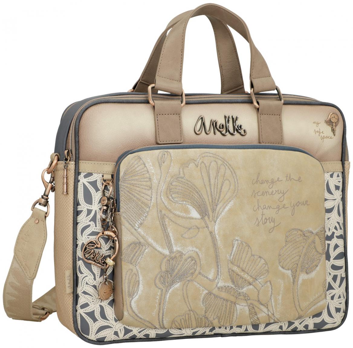 Laptoptasche Glanzstickerei beige blau metallic Anekke Memories Whispers