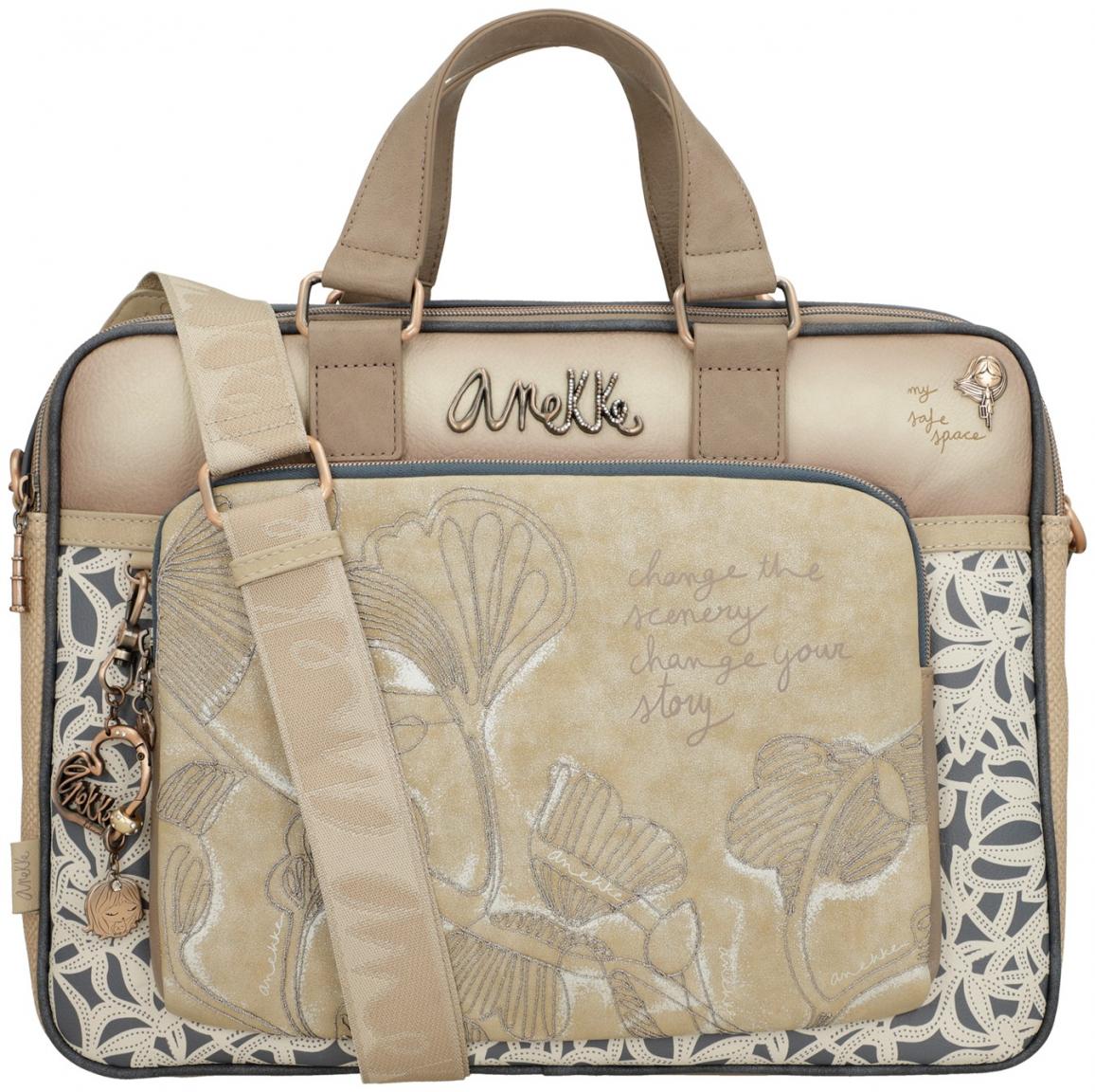 Laptoptasche Glanzstickerei beige blau metallic Anekke Memories Whispers