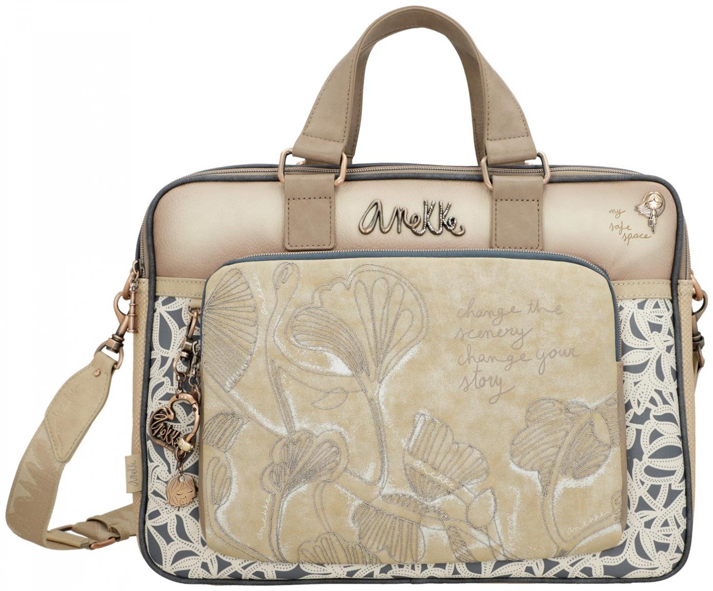 Laptoptasche Glanzstickerei beige blau metallic Anekke Memories Whispers