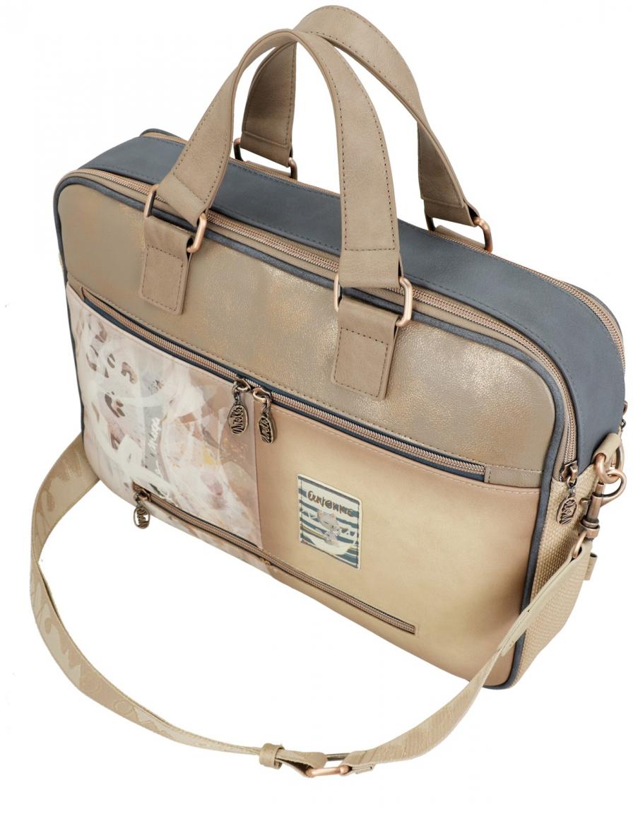 Laptoptasche Glanzstickerei beige blau metallic Anekke Memories Whispers