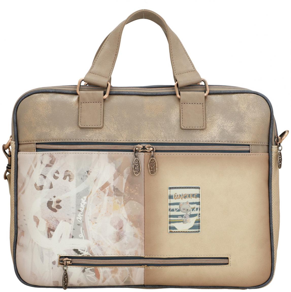 Laptoptasche Glanzstickerei beige blau metallic Anekke Memories Whispers