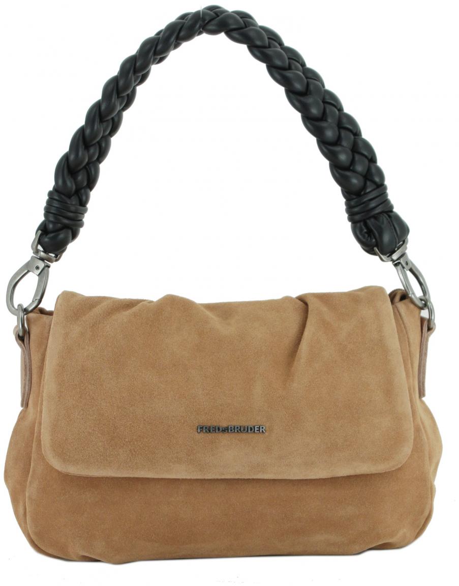 Ledertasche mit Überschlag FREDsBRUDER Jo Shoulderbag Taupe Velours