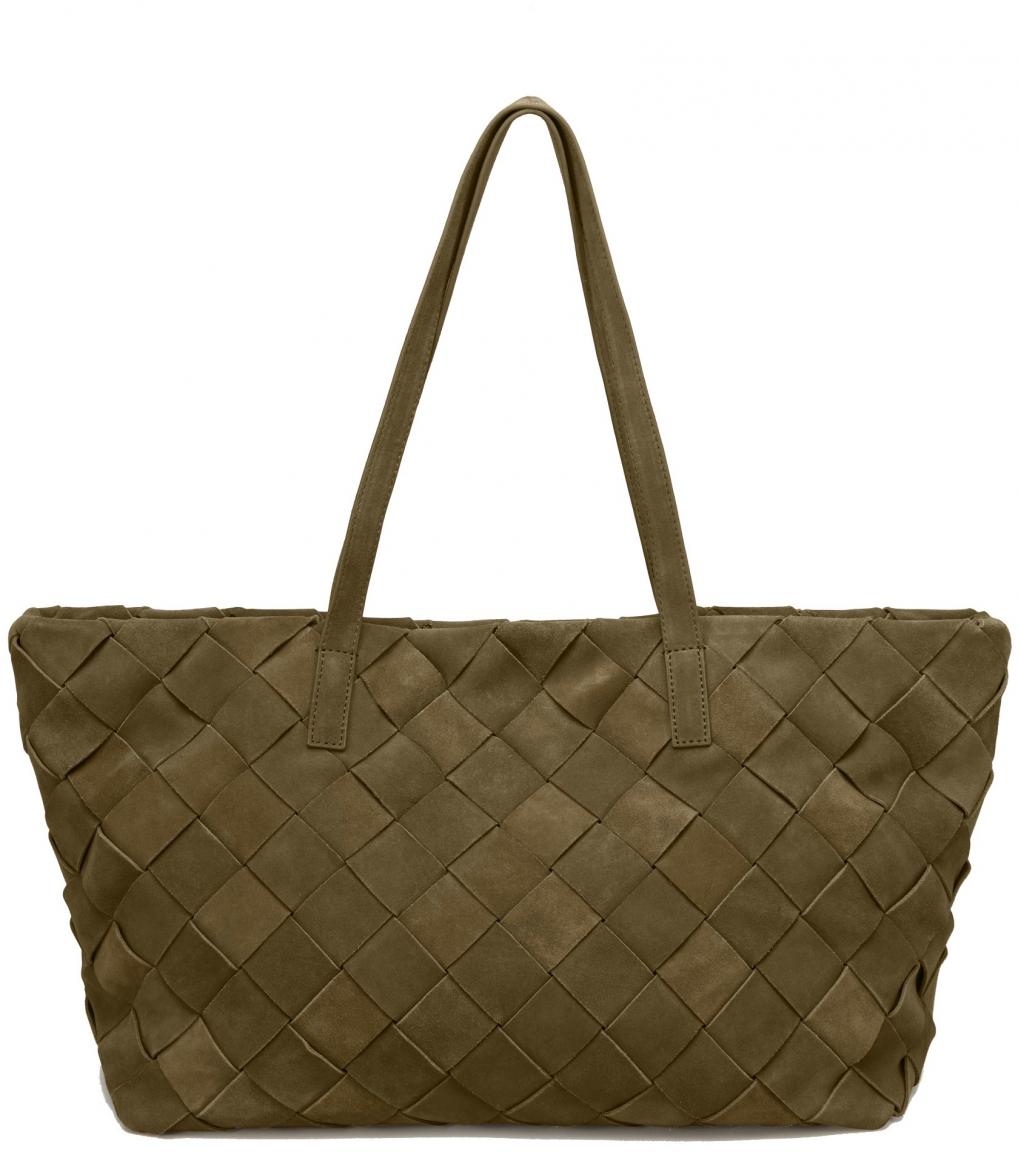 Les Visionnaires Odile Weave Moss Green olivgrüne Henkeltasche Velours