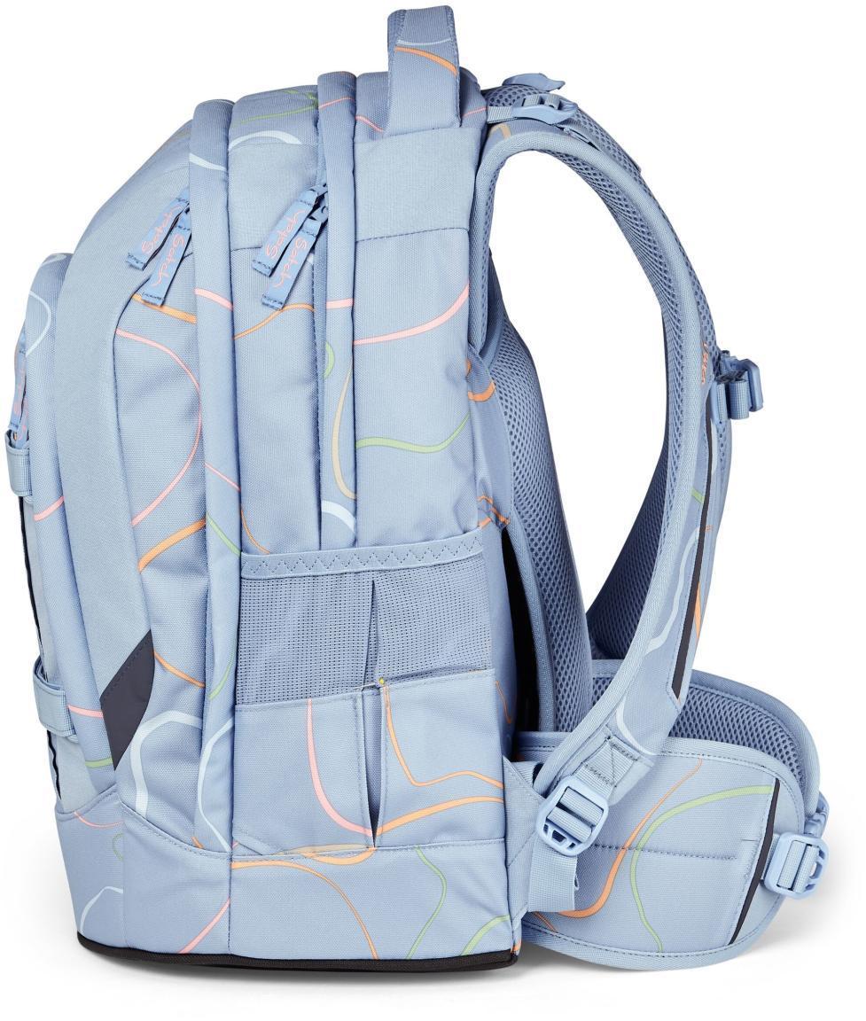 Mädchenrucksack hellblau bunter Print verstellbar Satch Pack Vivid Blue Swaps