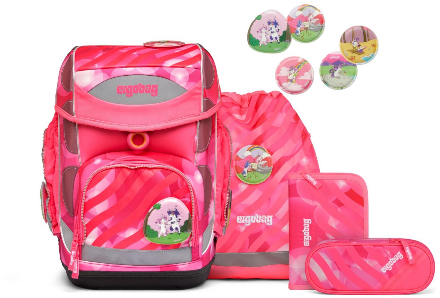 Mädchenschultasche neonpink Ergobag Cubo KuntBärbuntes Einhorn