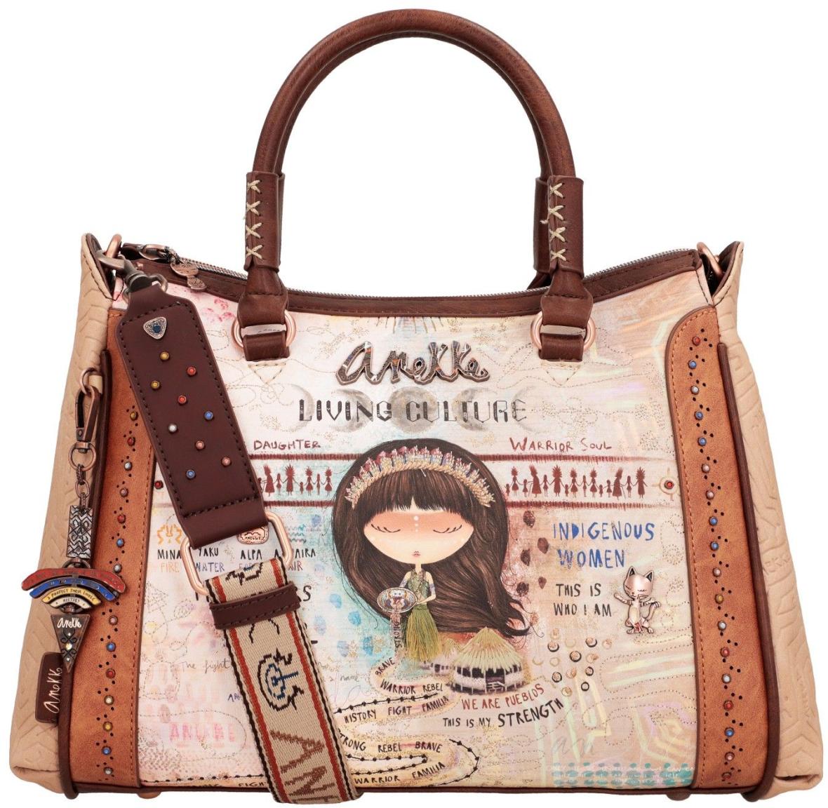 Menire Henkeltasche Anekke Braun mit Print Kene