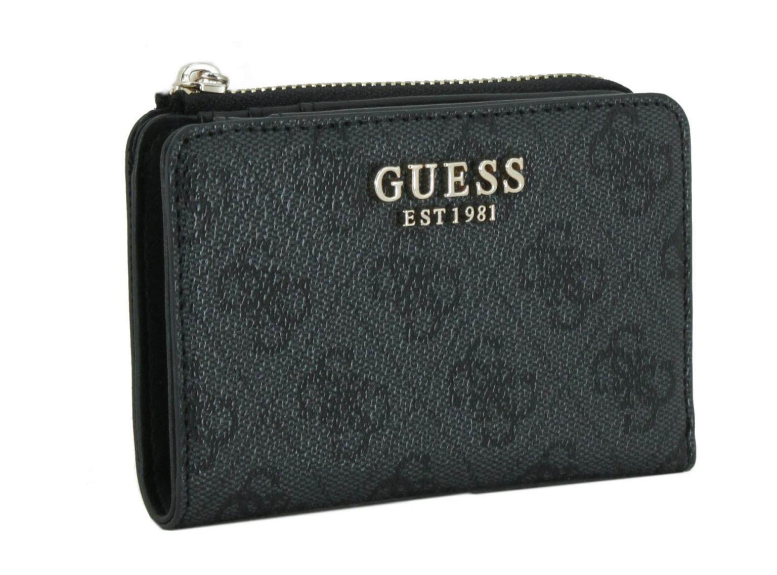 Miniwallet Damen Guess Laurel SLG Coal Logo Dunkelgrau Print