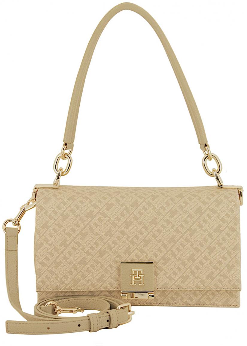 Monogramm Umhängetasche Tommy Hilfiger Überschlag beige