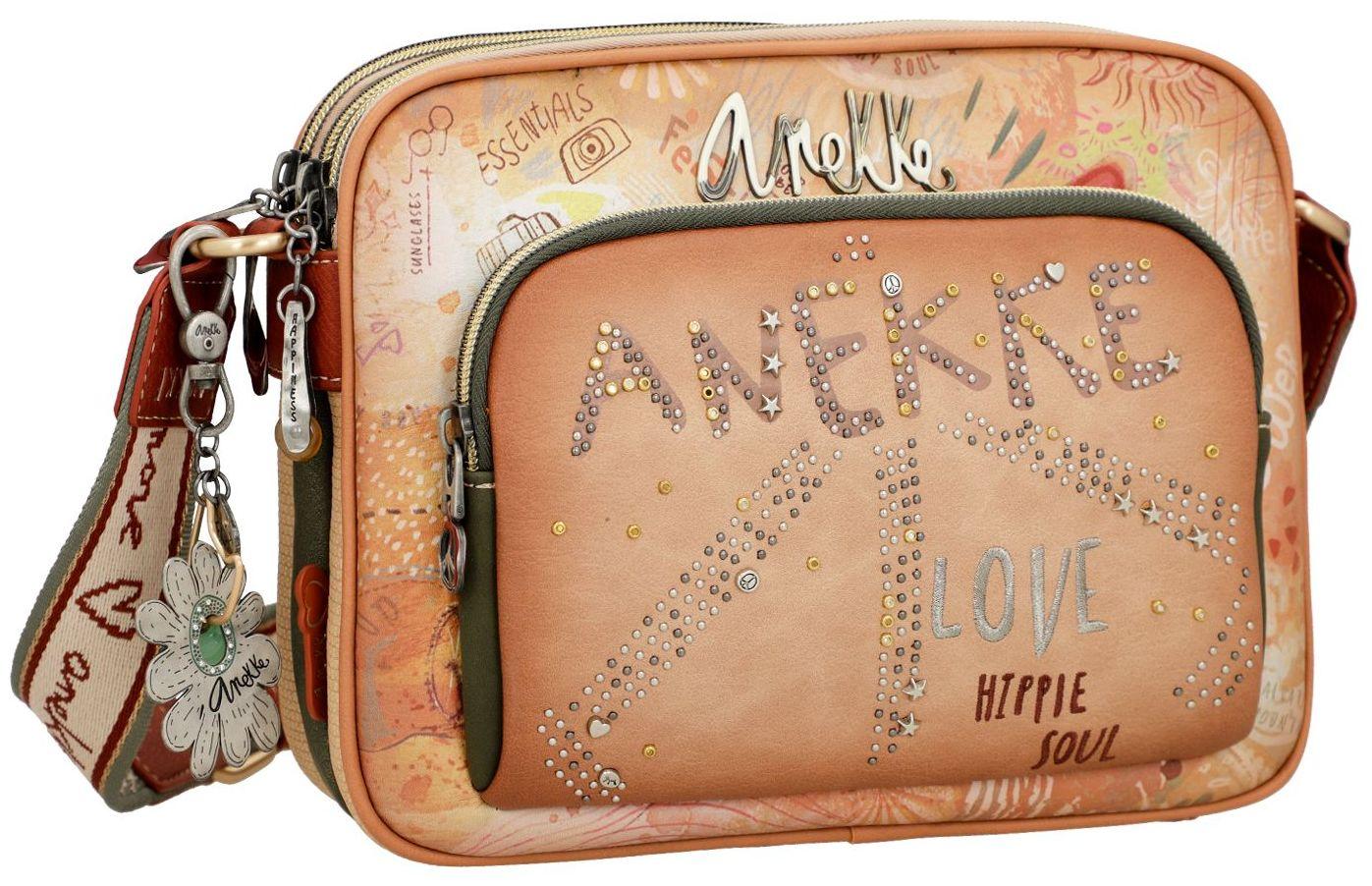 Peace and Love Anekke Flowers Camera Bag mit Nieten Beige 