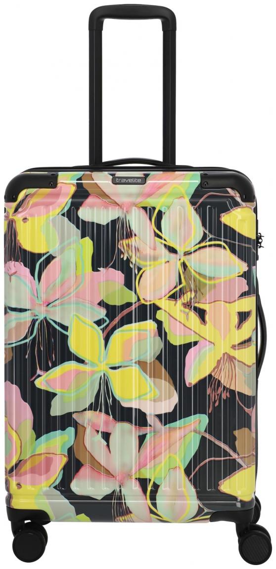 Reisekoffer 4w Trolley M 67cm Travelite Cruise Yellow Orchid Blumeprint