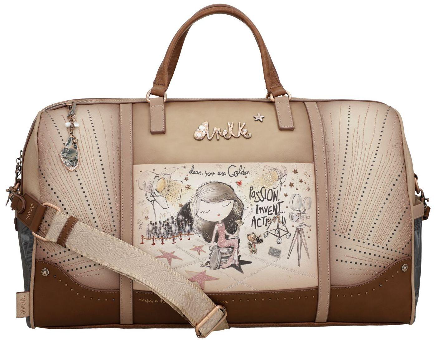 Reisetasche Anekke Hollywood Glitzer beige Ziernähte 