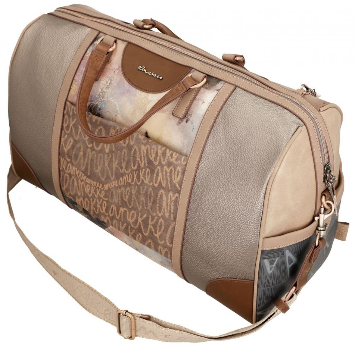 Reisetasche Anekke Hollywood Glitzer beige Ziernähte 