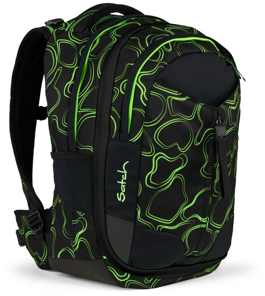 Satch Match Green Supreme schwarz neongrün erweiterbare Büchertasche