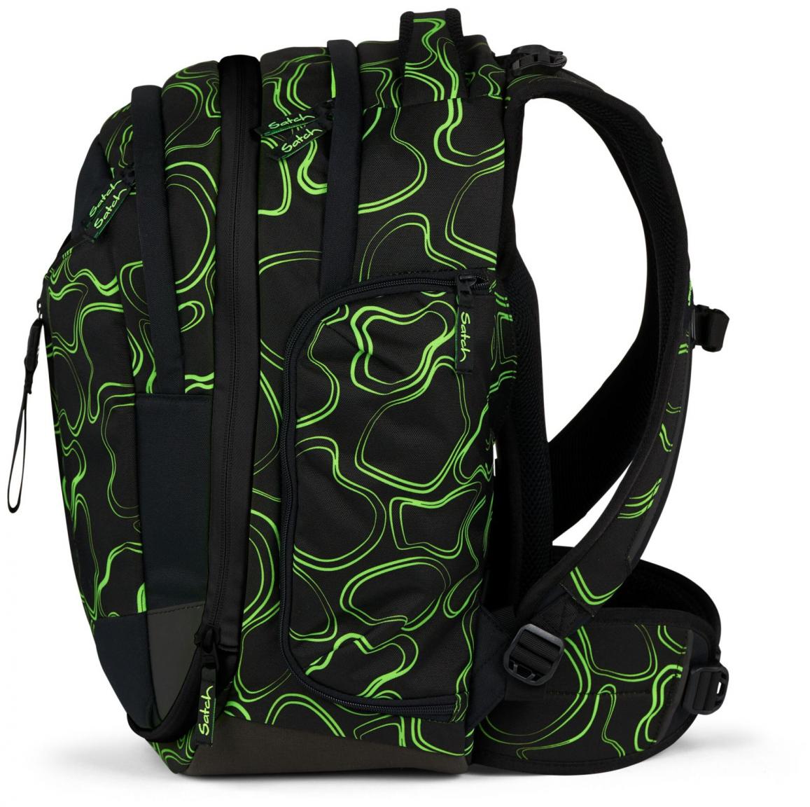 Satch Match Green Supreme schwarz neongrün erweiterbare Büchertasche