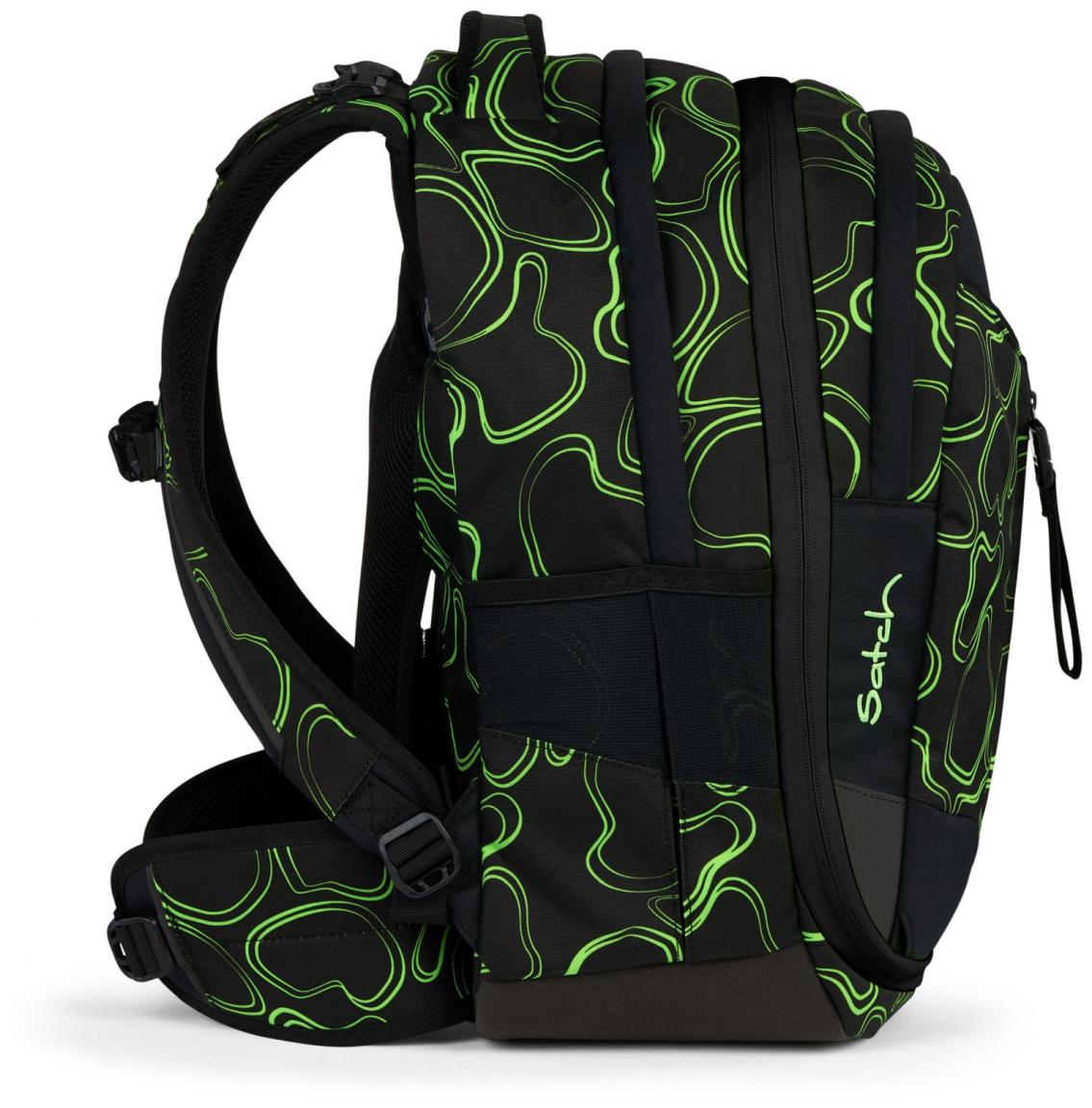 Satch Match Green Supreme schwarz neongrün erweiterbare Büchertasche