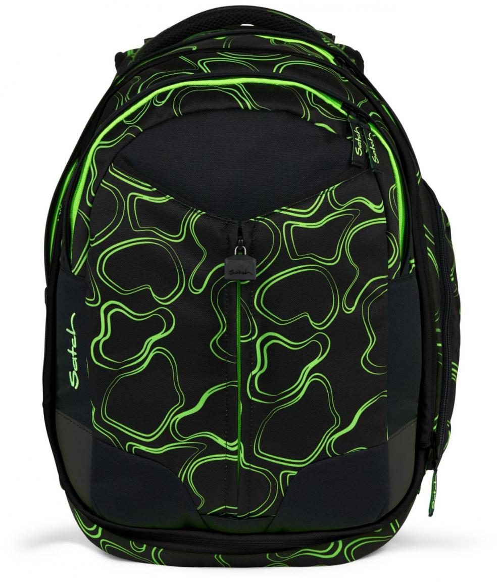 Satch Match Green Supreme schwarz neongrün erweiterbare Büchertasche