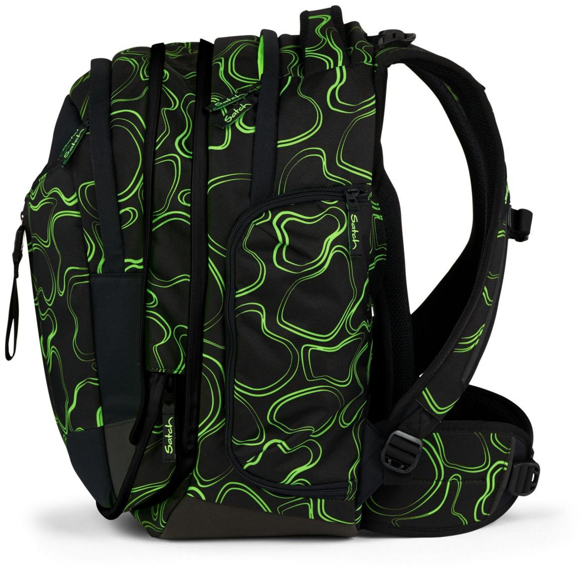 Satch Match Green Supreme schwarz neongrün erweiterbare Büchertasche