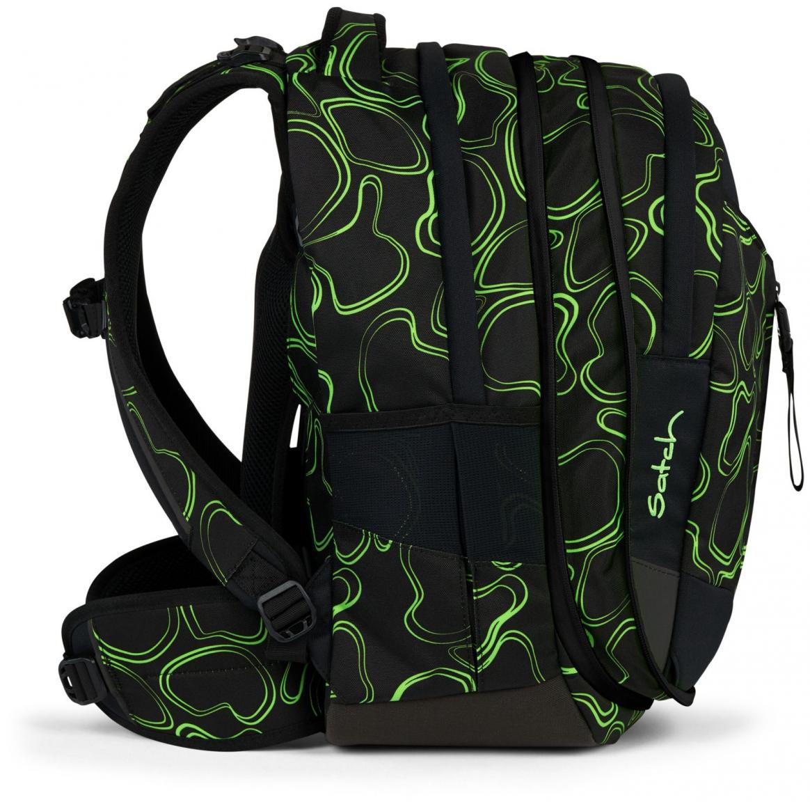 Satch Match Green Supreme schwarz neongrün erweiterbare Büchertasche