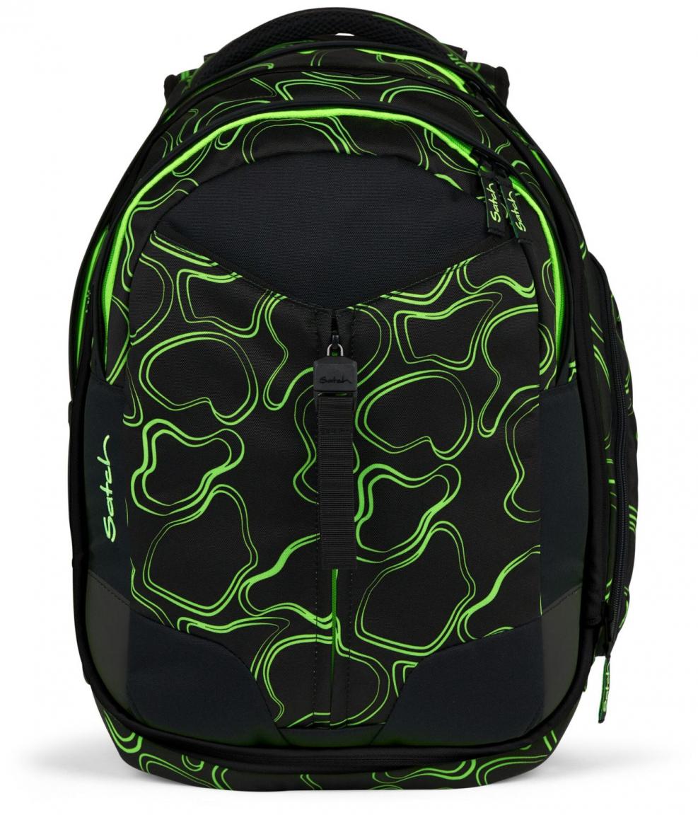 Satch Match Green Supreme schwarz neongrün erweiterbare Büchertasche