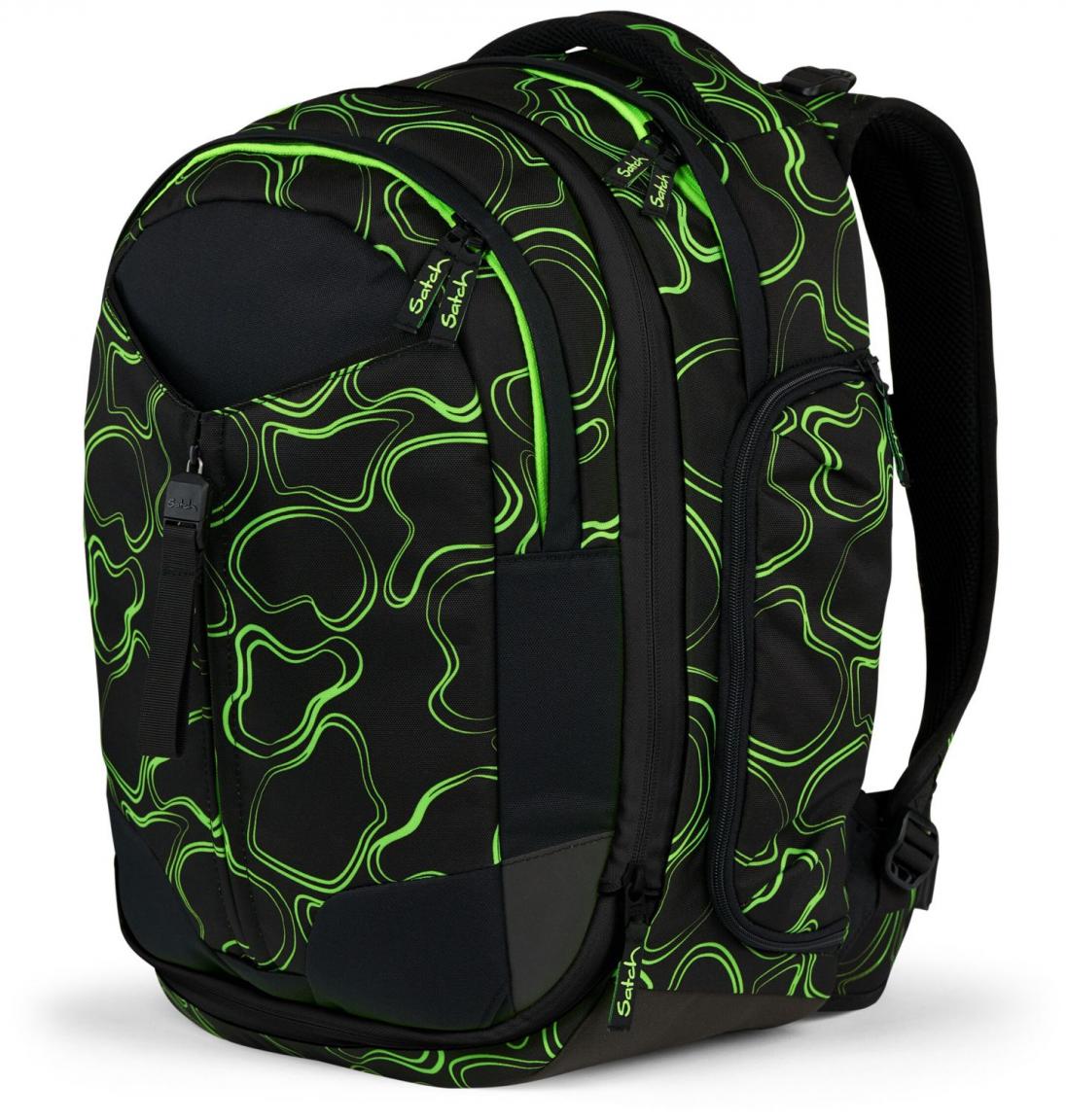 Satch Match Green Supreme schwarz neongrün erweiterbare Büchertasche