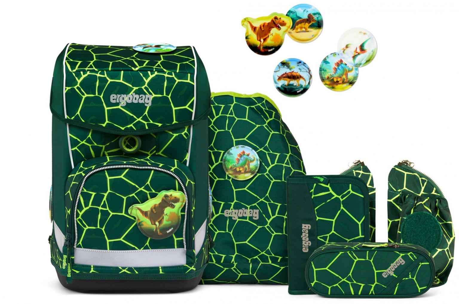 Schulranzenset Ergobag Cubo Light BärRex Dinosaurier grün