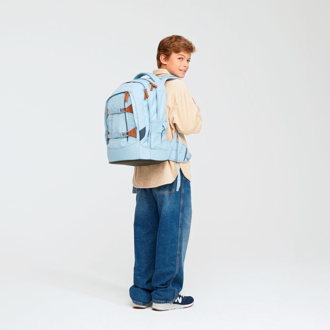 Schultasche hellblau Lederdetails Satch Pack Nordic Ice Blue