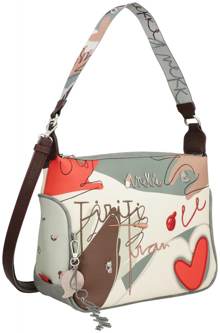 Schultertasche Anekke Alma Ole bestickt Flamenco beige grau