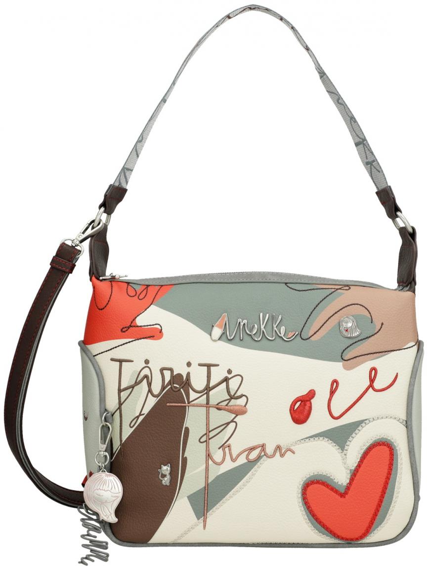 Schultertasche Anekke Alma Ole bestickt Flamenco beige grau