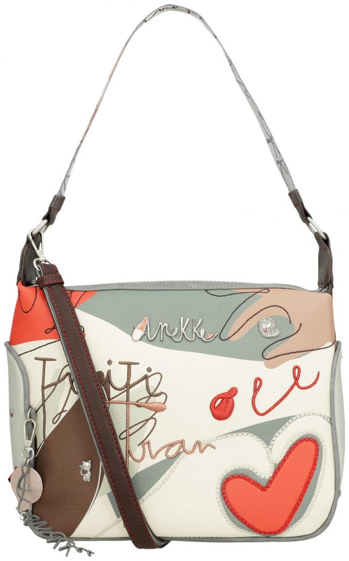 Schultertasche Anekke Alma Ole bestickt Flamenco beige grau