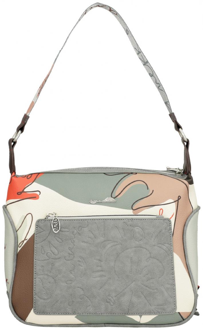 Schultertasche Anekke Alma Ole bestickt Flamenco beige grau