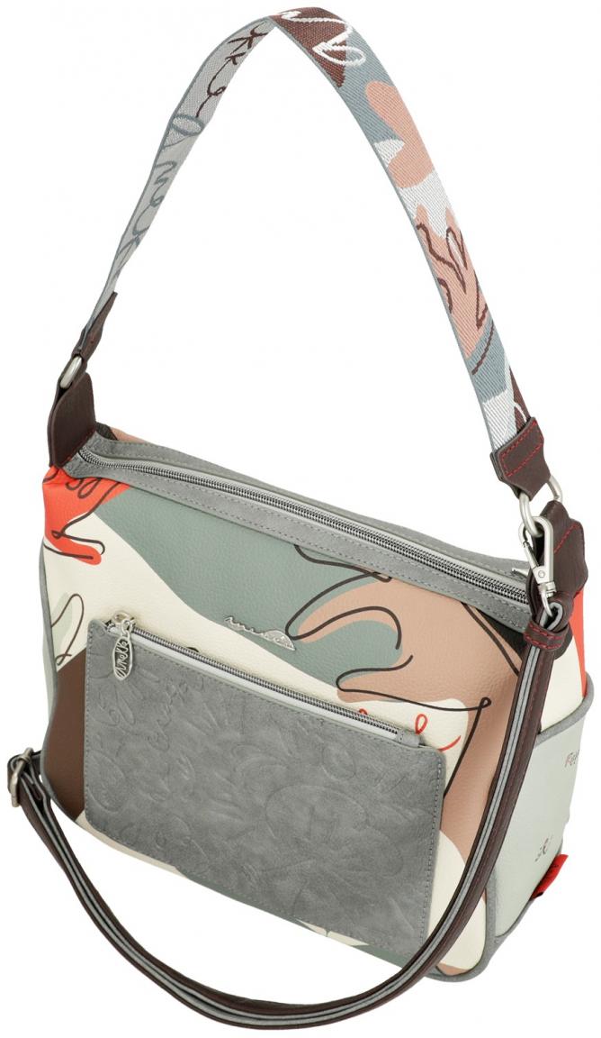 Schultertasche Anekke Alma Ole bestickt Flamenco beige grau