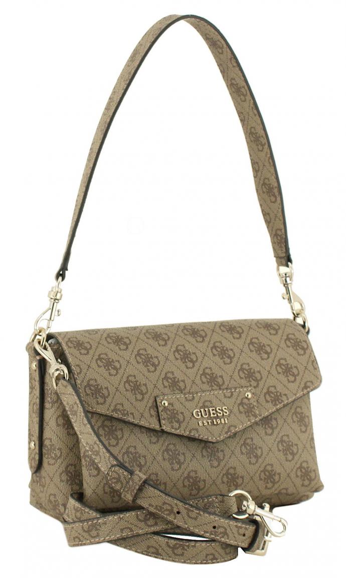 Schultertasche Guess Eco Brenton Latte Logo Beige 