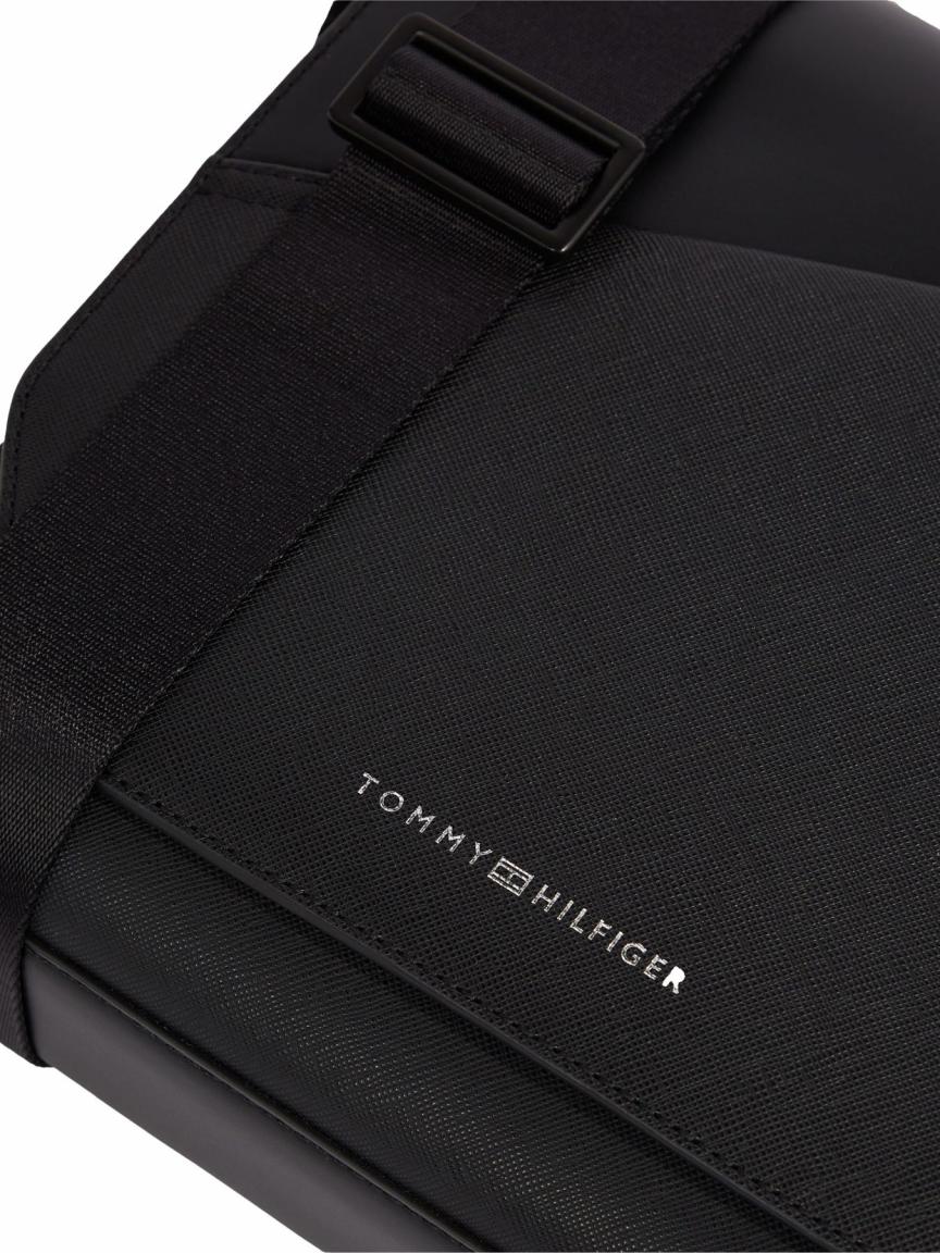 Schultertasche Männer Premium Leder Tommy Hilfiger Schwarz