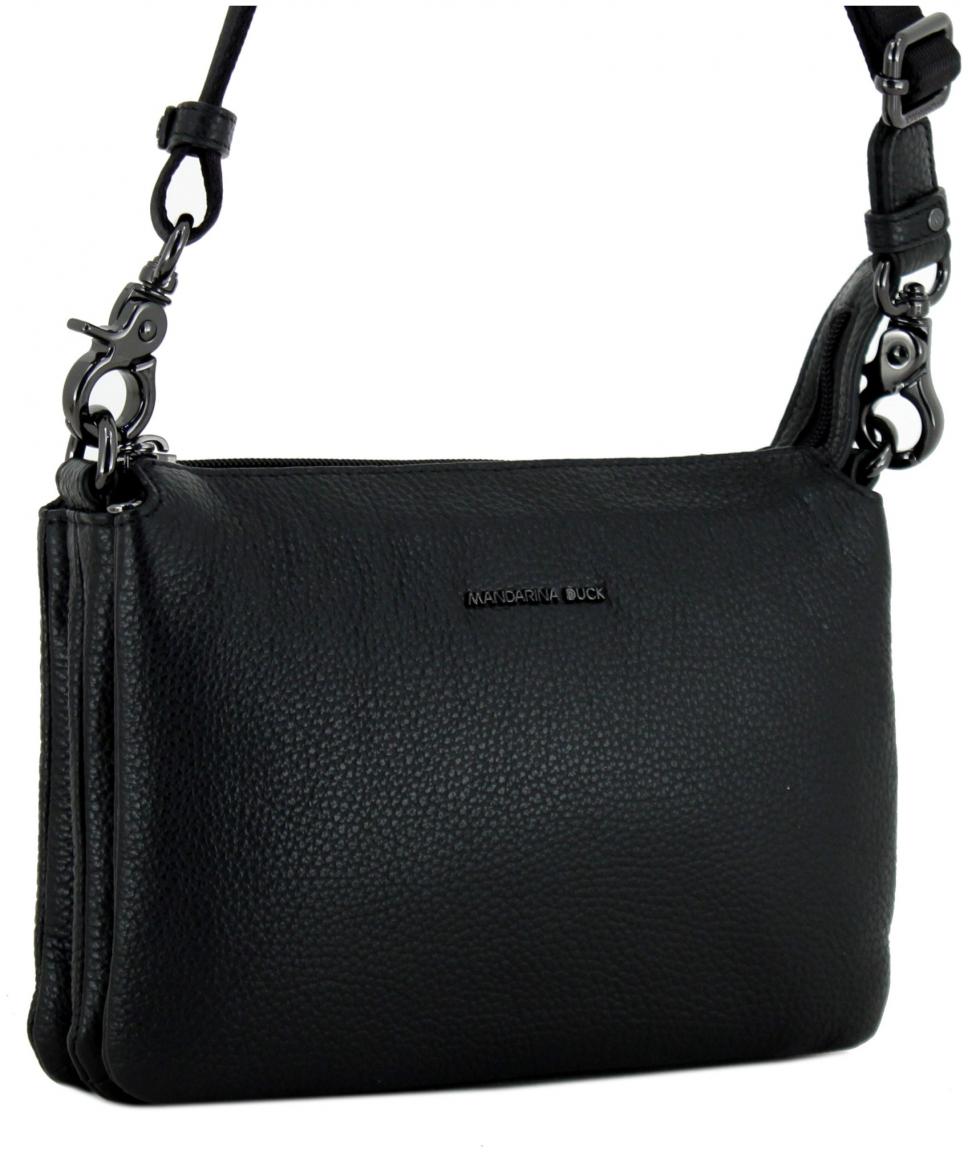 Schultertasche Mellow Leather Nero Mandarina Duck dreigeteilt schwarz