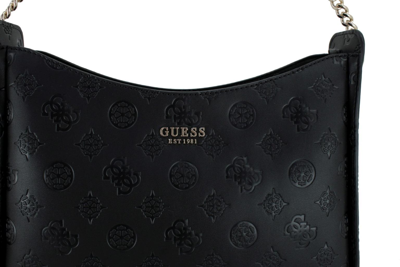 Schultertasche schwarz Prägung Guess Galeria Hobo Black