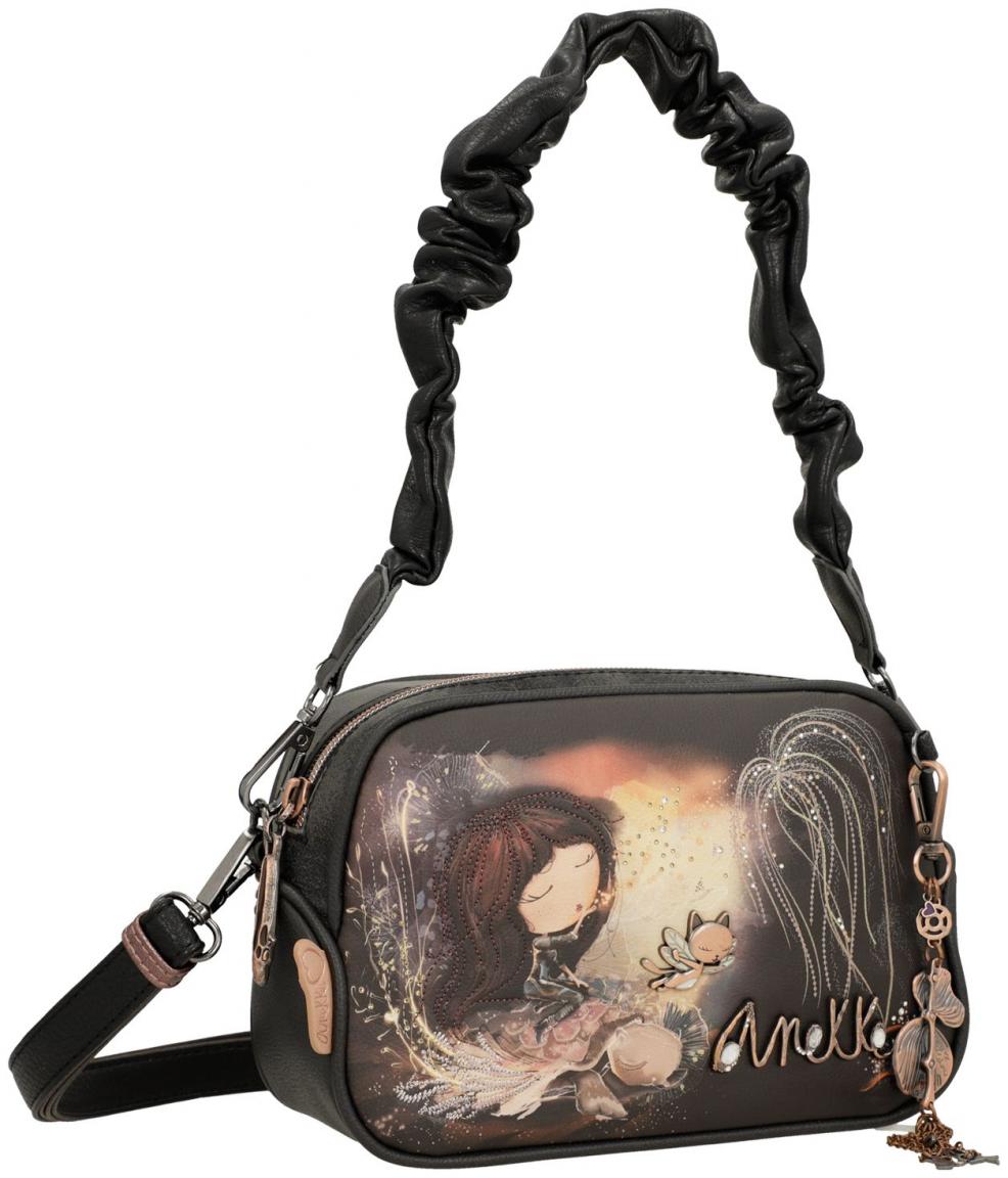 Schultertasche schwarzbunt Anekke Dreamverse Glitzer Wechselgurt