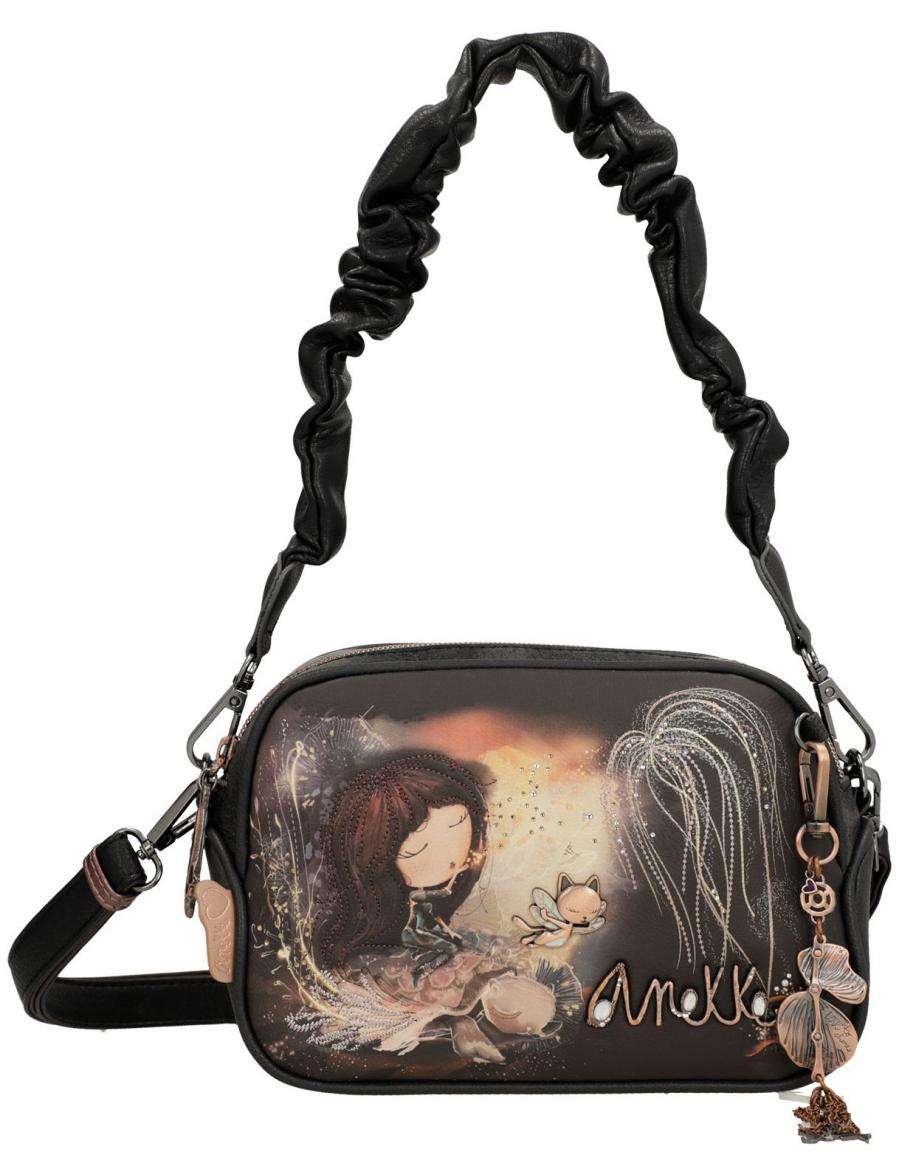 Schultertasche schwarzbunt Anekke Dreamverse Glitzer Wechselgurt