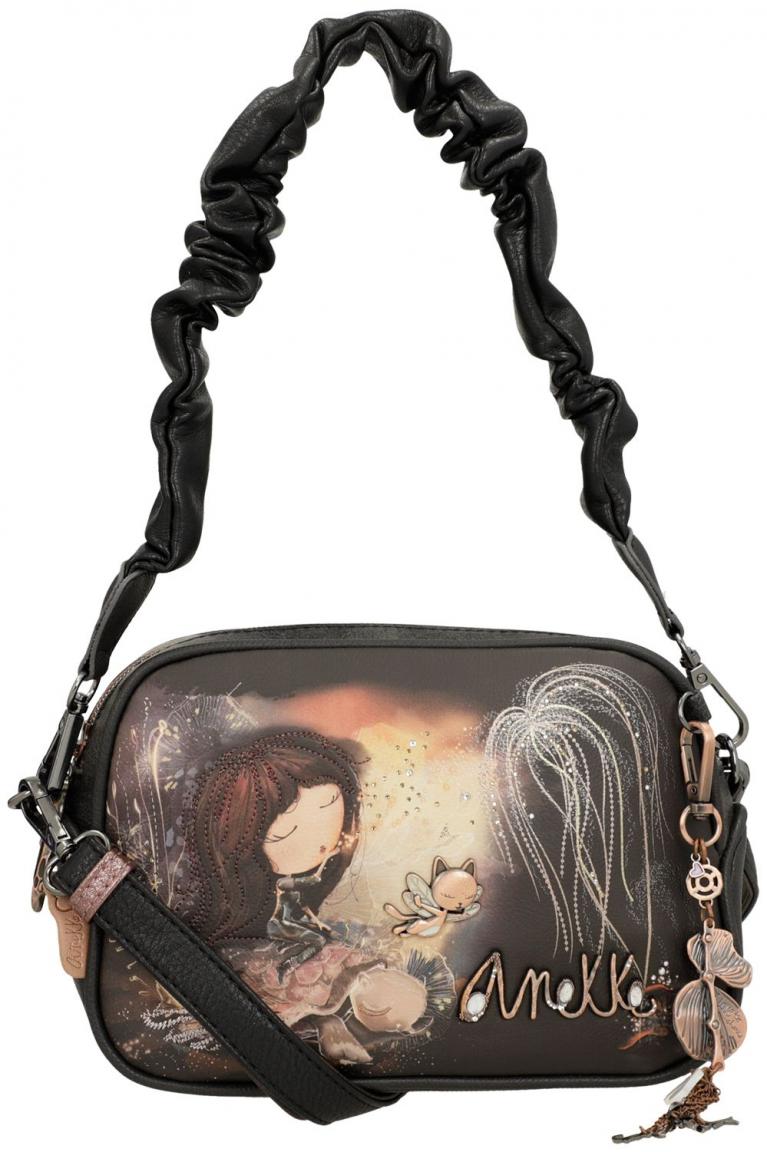 Schultertasche schwarzbunt Anekke Dreamverse Glitzer Wechselgurt