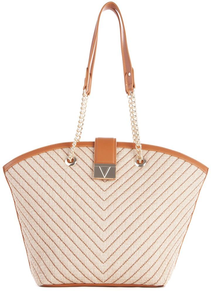 Shoppertasche Bast Stppnähte beige braun Valentino Donna Naturale