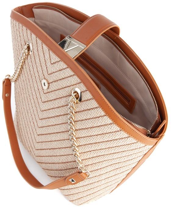 Shoppertasche Bast Stppnähte beige braun Valentino Donna Naturale