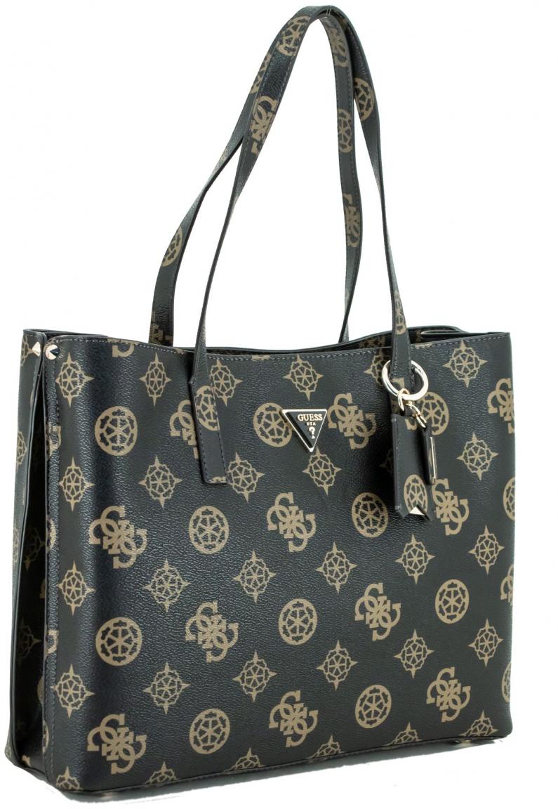 Shoppertasche Guess Meridian Mocha Logo dunkelbraun Print