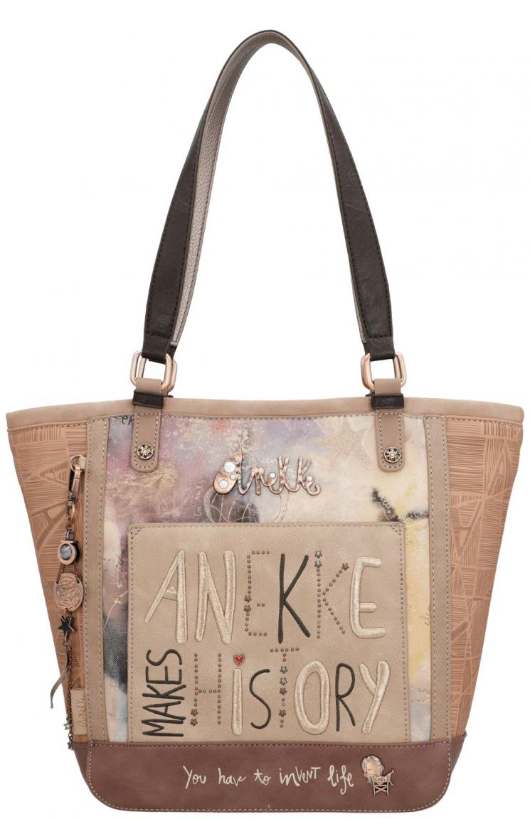 Shoppertasche beige bunt Anekke Hollywood Stars bestickt Nieten