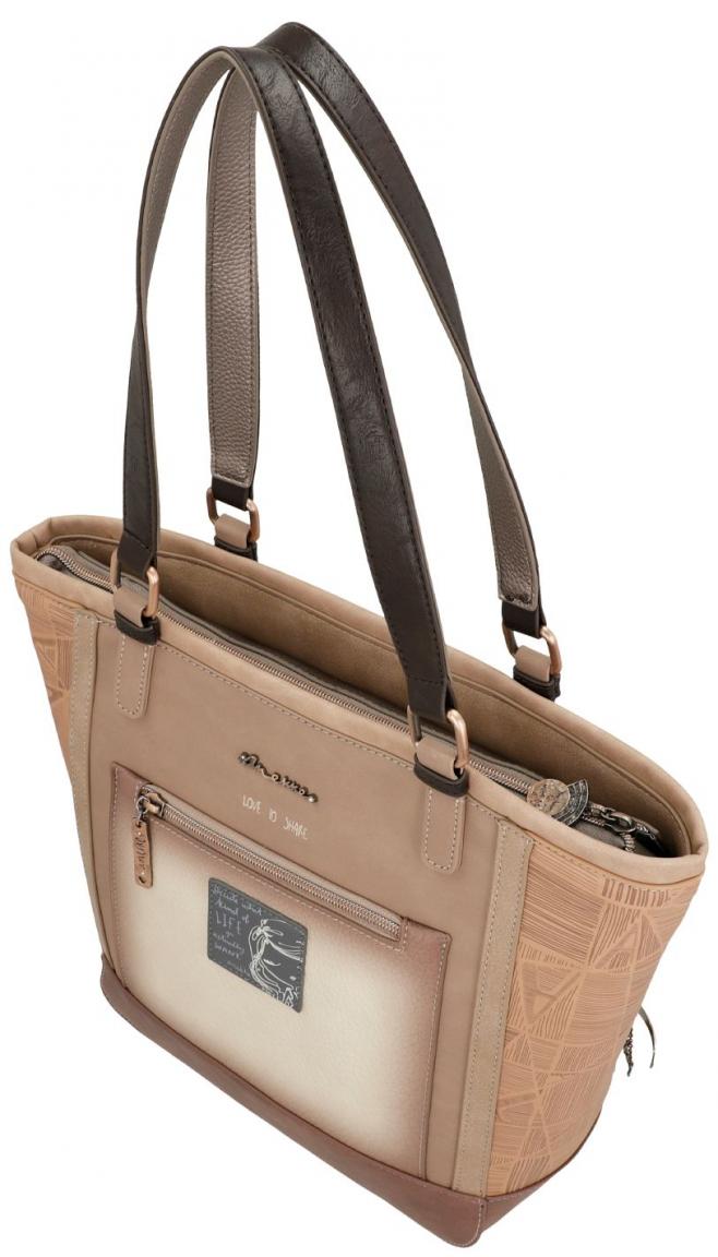 Shoppertasche beige bunt Anekke Hollywood Stars bestickt Nieten