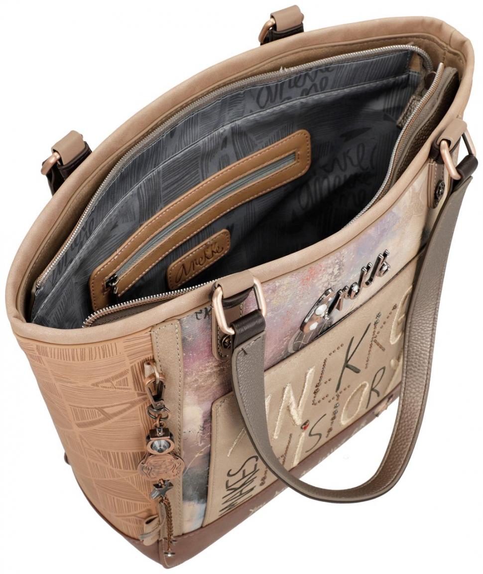 Shoppertasche beige bunt Anekke Hollywood Stars bestickt Nieten