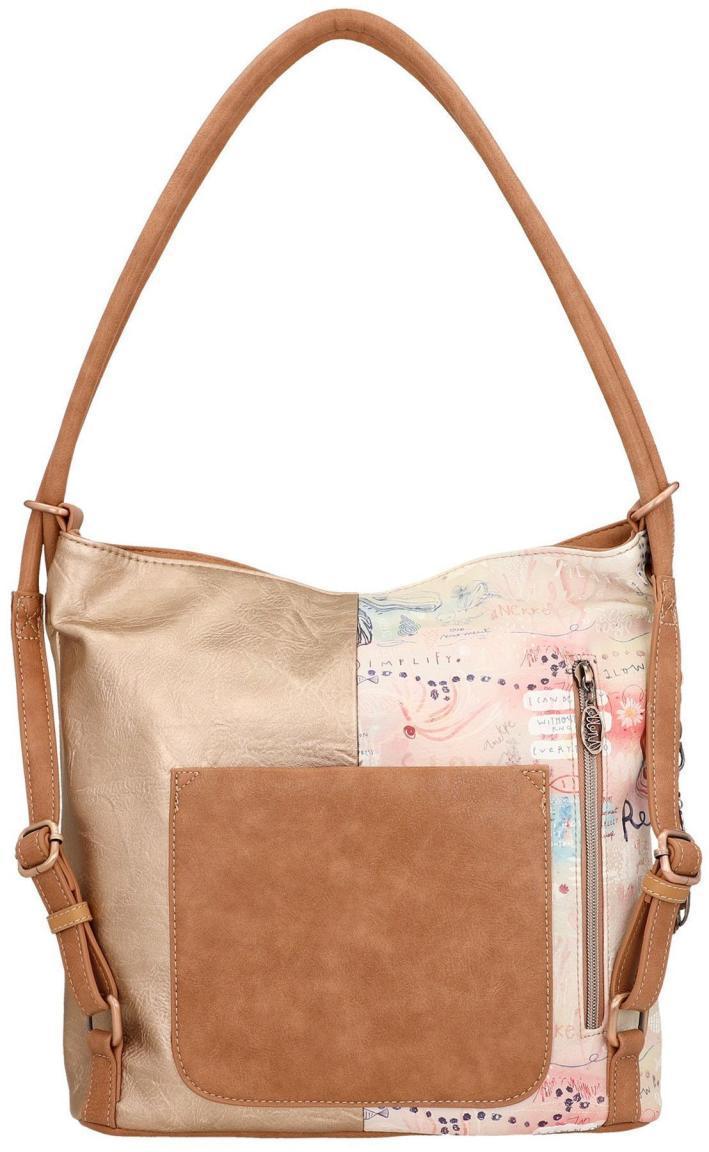 Taschenrucksack Anekke Mediterranean Beige Glanzoptik Print Metallcharme Hobo