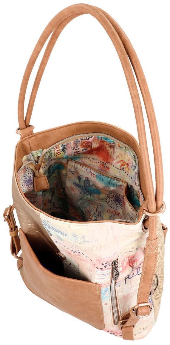 Taschenrucksack Anekke Mediterranean Beige Glanzoptik Print Metallcharme Hobo