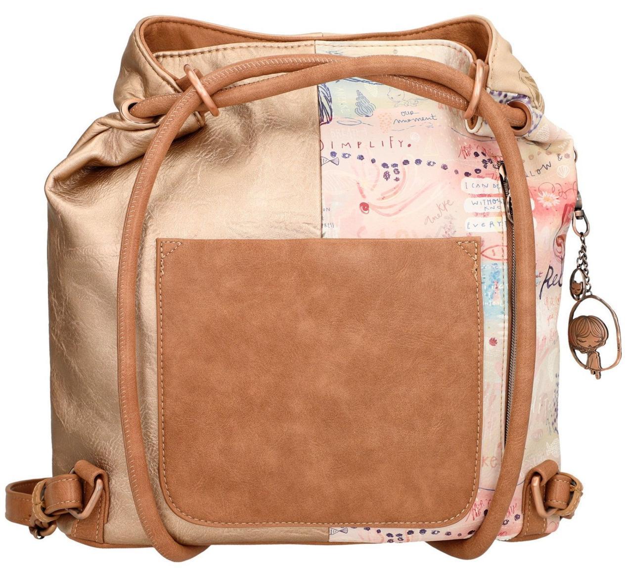 Taschenrucksack Anekke Mediterranean Beige Glanzoptik Print Metallcharme Hobo