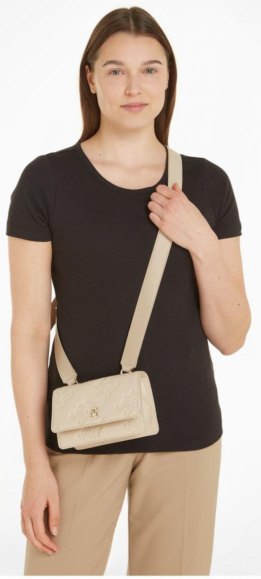 Tommy Hilfiger Überschlagtasche mini beige Mono Refined