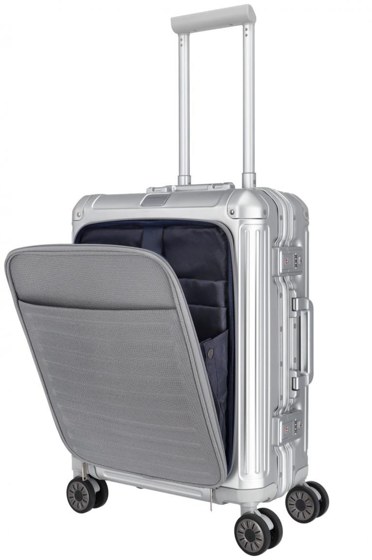 Travelite Next Handgepäckkoffer Aluminium silber Vortasche Laptopfach